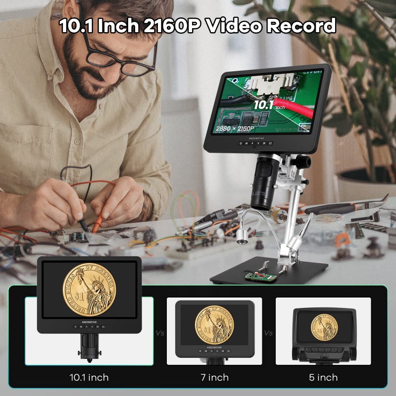 Andonstar AD249S-M 10.1 Inch HDMI Digital Coin Microscope 2000x for Adults, 3 Lens 2160P UHD Video Record, Soldering / Biological Microscope Kit with 32G Card, Windows Compatible - Image 3