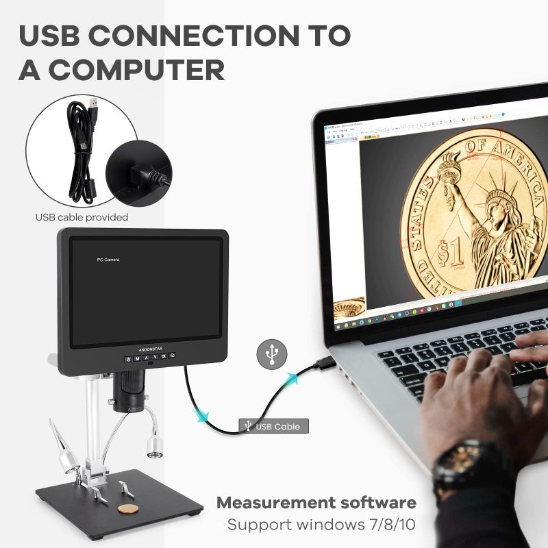 Andonstar AD249S-M 10.1 Inch HDMI Digital Coin Microscope 2000x for Adults, 3 Lens 2160P UHD Video Record, Soldering / Biological Microscope Kit with 32G Card, Windows Compatible - Image 5