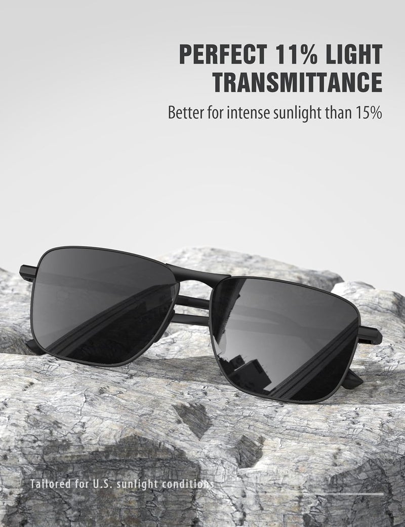 LUENX Rectangular Polarized Aviator Sunglasses for Men Retro Pilot Shades Driving UV400 Protection - Image 3