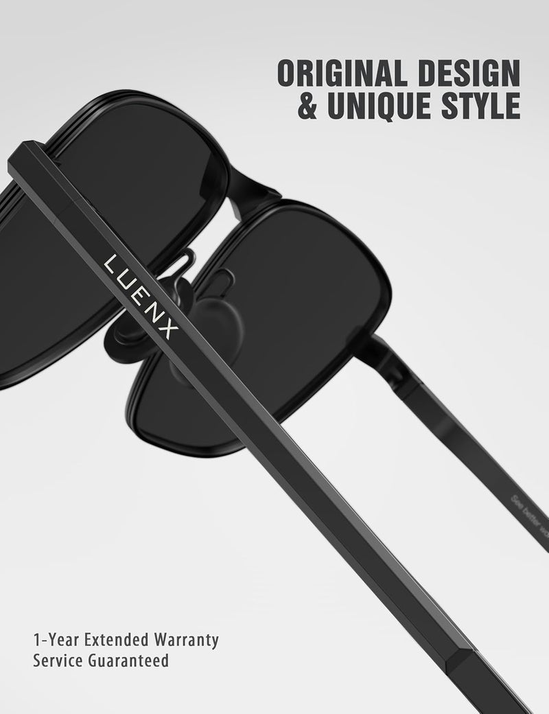 LUENX Rectangular Polarized Aviator Sunglasses for Men Retro Pilot Shades Driving UV400 Protection - Image 4