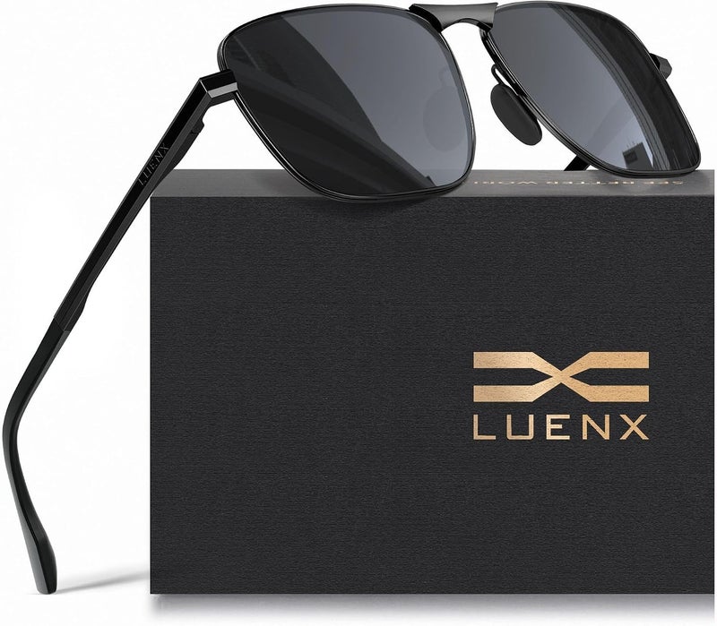 LUENX Rectangular Polarized Aviator Sunglasses for Men Retro Pilot Shades Driving UV400 Protection - Image 1