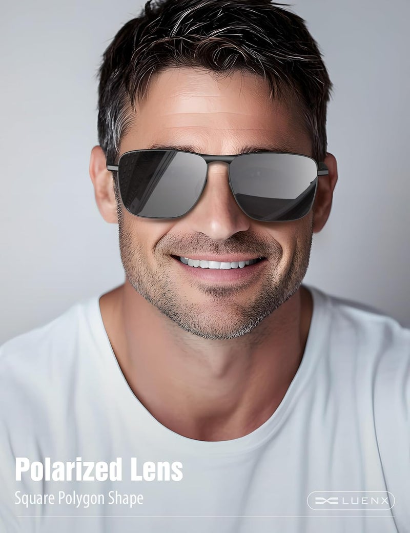 LUENX Rectangular Polarized Aviator Sunglasses for Men Retro Pilot Shades Driving UV400 Protection - Image 2