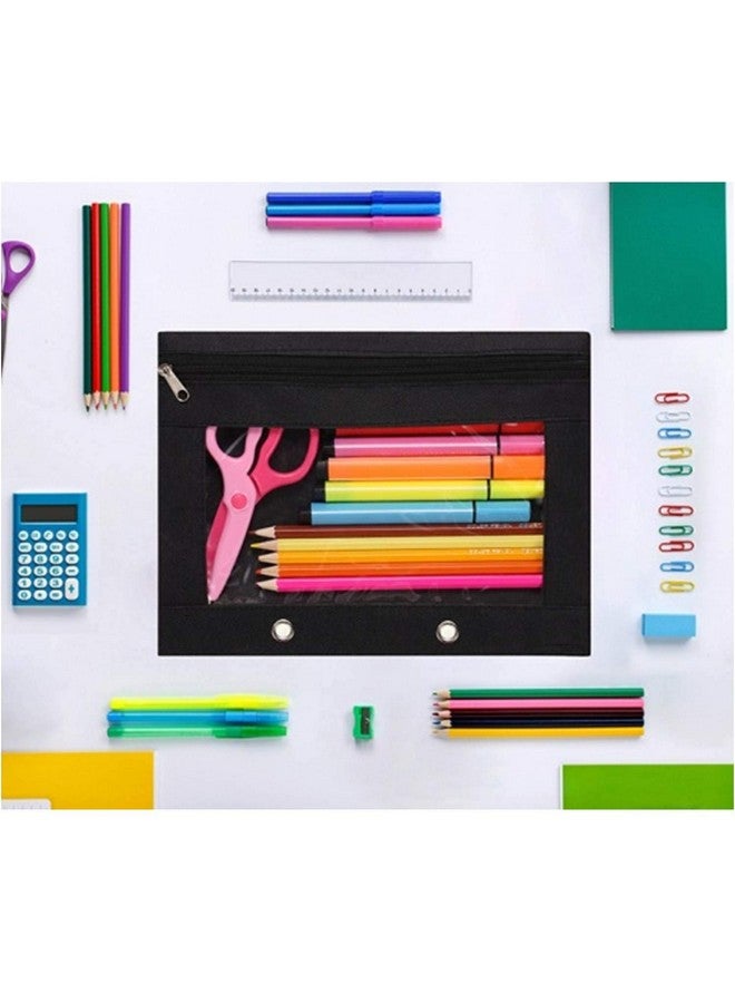 Lify 2 Rings Binder Pencil Pouch, Zipper Pencil Pouches,Canvas Fabric Pencil Pouches, Zippered Pencil Cases with Clear Window for Office School Supplies, 3 Pack (Blue 2Pcs & Red 1Pcs) - Image 2