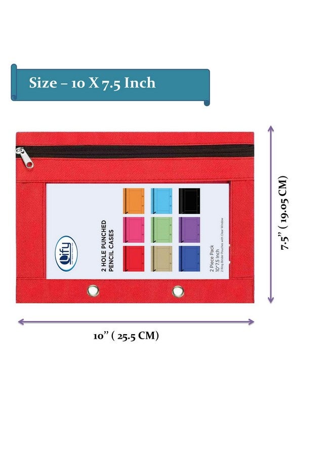 Lify 2 Rings Binder Pencil Pouch, Zipper Pencil Pouches,Canvas Fabric Pencil Pouches, Zippered Pencil Cases with Clear Window for Office School Supplies, 3 Pack (Blue 2Pcs & Red 1Pcs) - Image 5