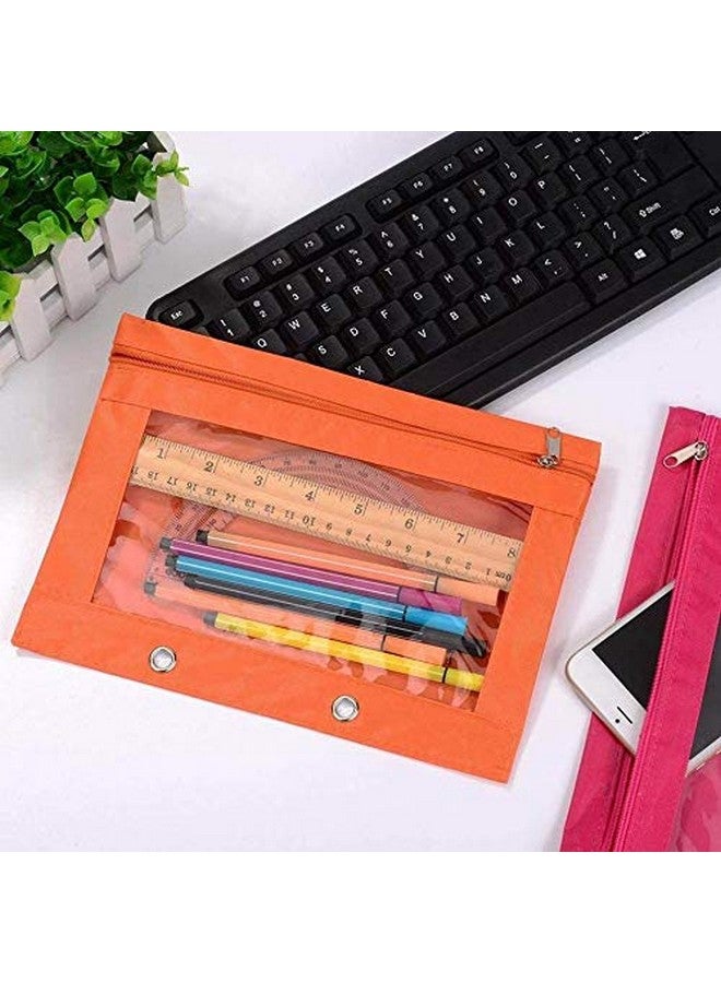 Lify 2 Rings Binder Pencil Pouch, Zipper Pencil Pouches,Canvas Fabric Pencil Pouches, Zippered Pencil Cases with Clear Window for Office School Supplies, 3 Pack (Blue 2Pcs & Red 1Pcs) - Image 4