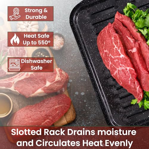 CULINARIN Broiler Pan for Oven Nonstick 16.75” x 13” Ceramic Coated - Broiling Pan for Oven Withstands Heat up to 550° F Heavy Duty Broil Pans and Rack Circulates Heat and Drains Fat (Speckled) - Image 4