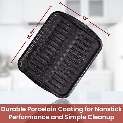 CULINARIN Broiler Pan for Oven Nonstick 16.75” x 13” Ceramic Coated - Broiling Pan for Oven Withstands Heat up to 550° F Heavy Duty Broil Pans and Rack Circulates Heat and Drains Fat (Speckled) - Image 3