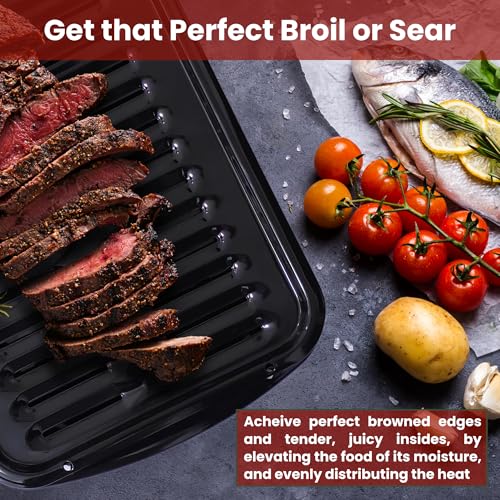 CULINARIN Broiler Pan for Oven Nonstick 16.75” x 13” Ceramic Coated - Broiling Pan for Oven Withstands Heat up to 550° F Heavy Duty Broil Pans and Rack Circulates Heat and Drains Fat (Speckled) - Image 2