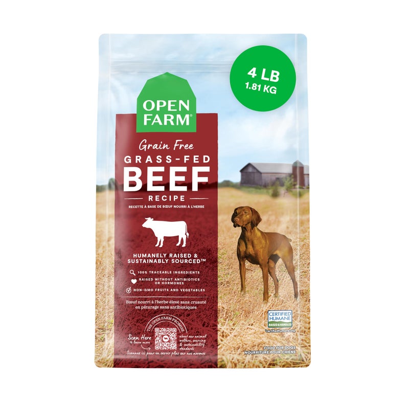 Open Farm أوبن فارم، طعام جاف للكلاب خالي من الحبوب، كيبيل متكامل ومتوازن، مكونات مستدامة وأخلاقية، خضروات غير معدلة وراثيًا وأطعمة فائقة لدعم الصحة العامة، وصفة لحم بقر من المراعي، 4 رطل - Image 1