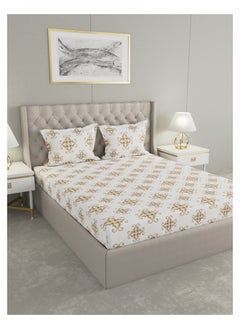 Raymond Raymond Home King Size Fitted Sheet Super Soft 210 TC Pure Cotton (183x198+38 cm, 46x69 cm) Fitted sheet & 2 PillowCases Gold 