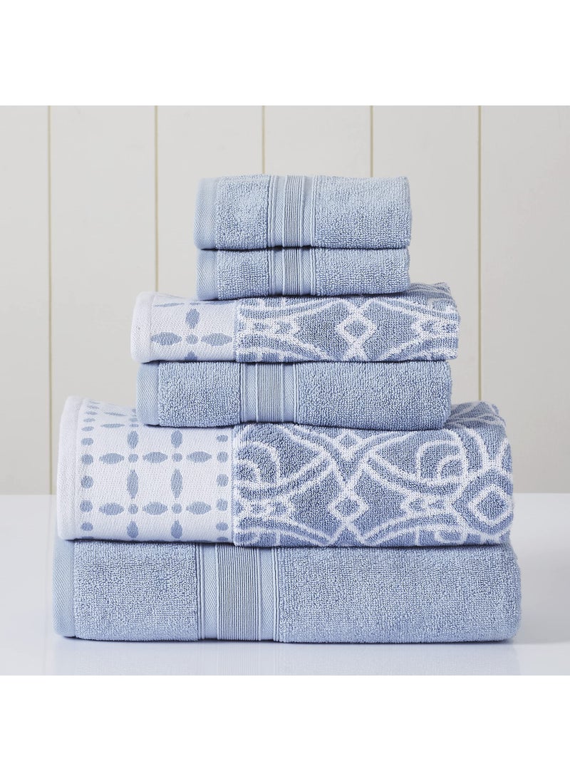 Modern Threads Modern Threads 6 Piece Set 2 Bath Towels 2 Hand Towels 2 Washcloths Yarn Dyed JacquardSolid Towel Set Monroe Blue 