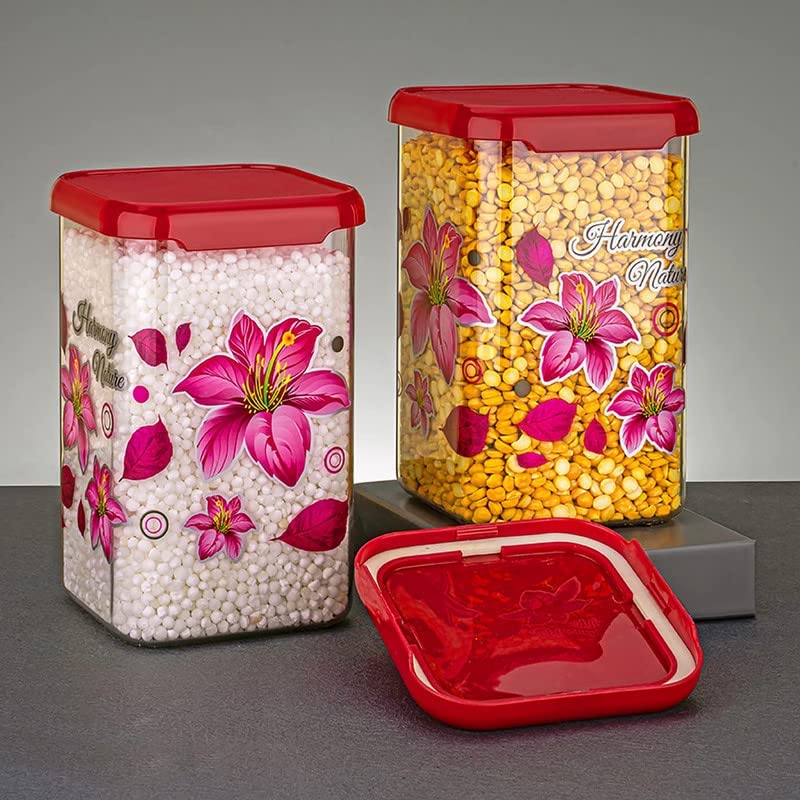 HAPPI Multipurpose Unbreakable Plastic Modular Transparent Square Printed Containers Set For Kitchen Storage Airtight Box Dabba For Spice Masala Box for Kitchen 1100 ml Pack of 6 Pink - Image 3