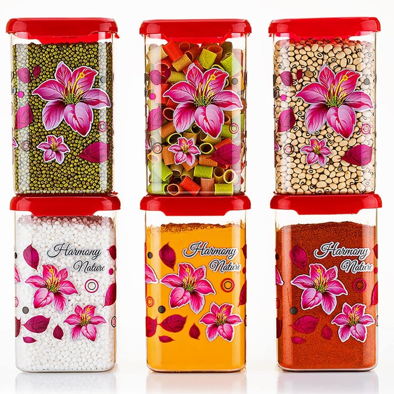 HAPPI Multipurpose Unbreakable Plastic Modular Transparent Square Printed Containers Set For Kitchen Storage Airtight Box Dabba For Spice Masala Box for Kitchen 1100 ml Pack of 6 Pink - Image 4