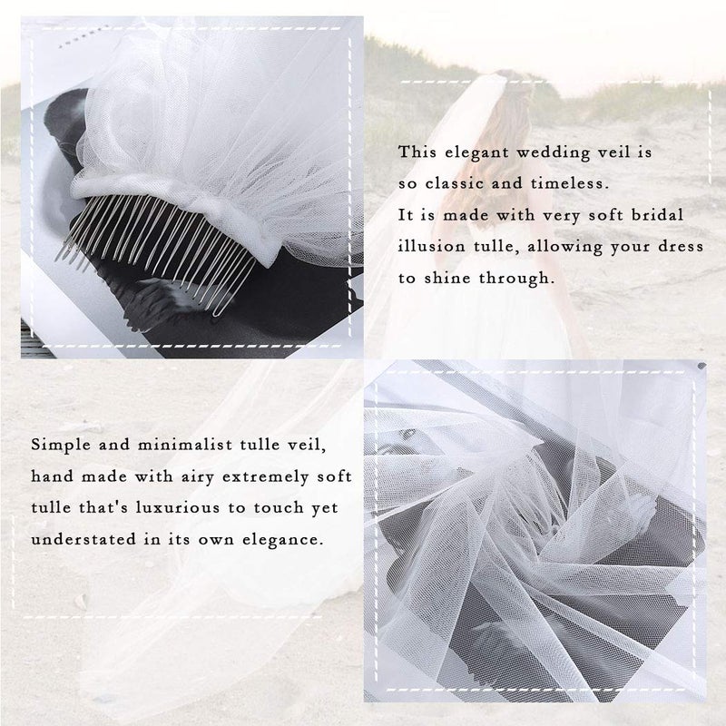 Unicra Bride Wedding Veil 1 Tier Long Bridal Cathedral Tulle Hair Accessories with Comb Wedding Veil Comb for Brides (59" W-118 L, White) - Image 5