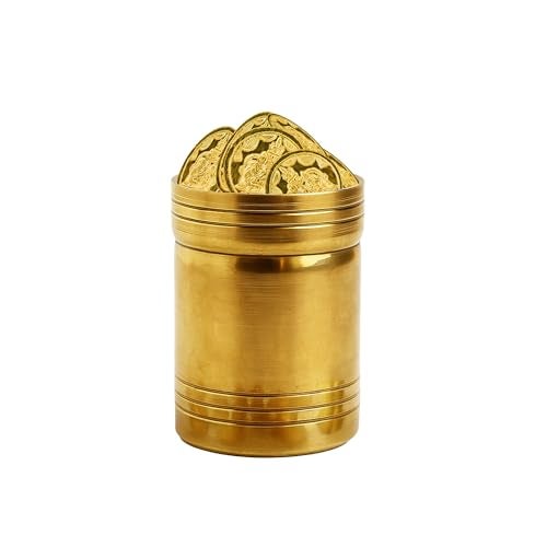 Putrika Brass Padi with 11 Kuber Coins for Pooja|Puja Lakshmi Kubera Coins Set for Wealth|Prosperity & Vastu | Diwali Pooja Items for Mandir, Home Temple|Office&Gift Décor-Azhakku Size 0 with 11 coins - Image 1