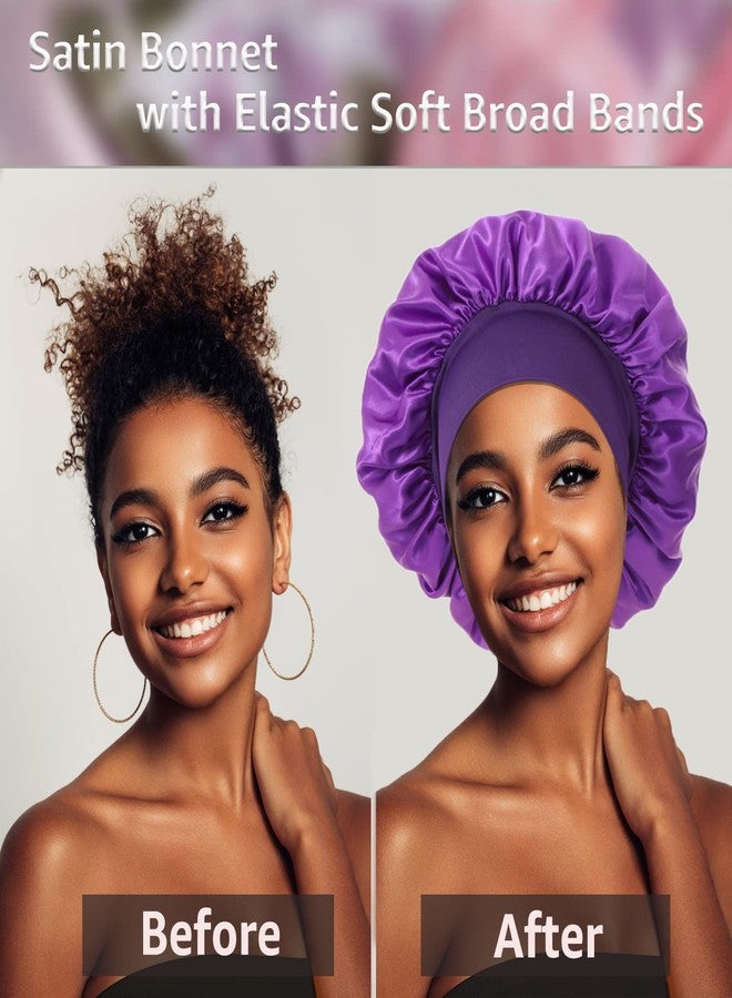طقم أغطية رأس من الساتان من فيدسيل، 4 قطع، أغطية رأس للنساء، غطاء رأس حريري للنوم، غطاء نوم عريض للشعر المجعد والضفائر - Image 3