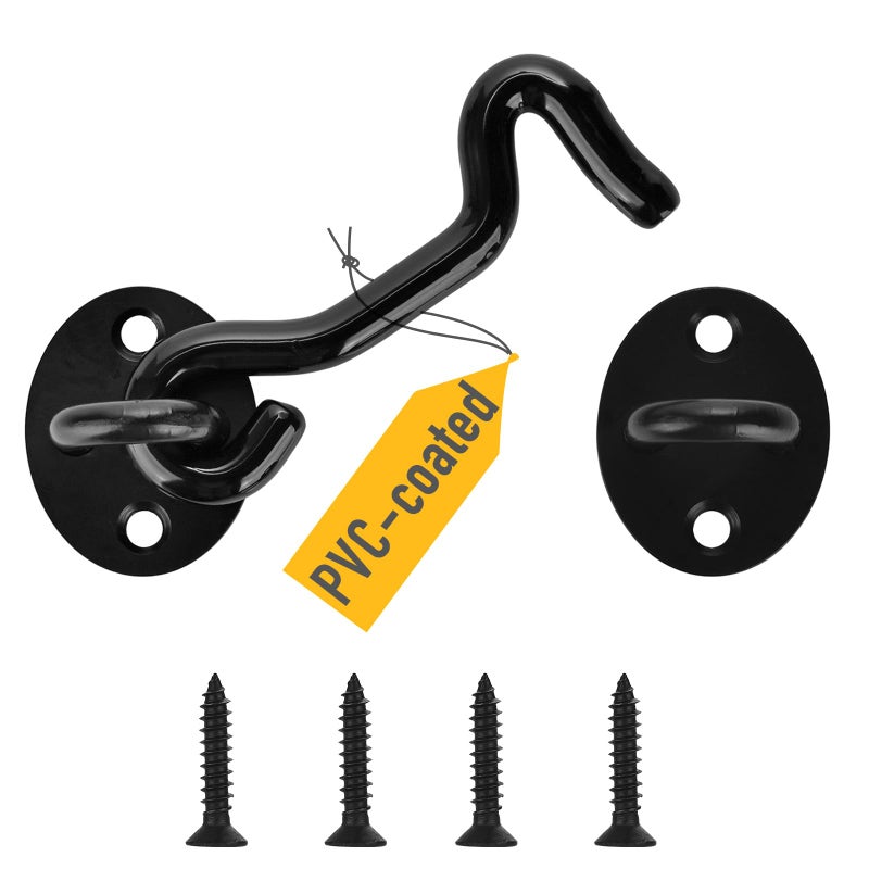 Aucuqu 2 Packs Silent Hook And Eye Latch Lock - Rubber Coated For Doors, Gates, Barns, Windows, Fences With Screws, 4 Inch - Black - Image 1