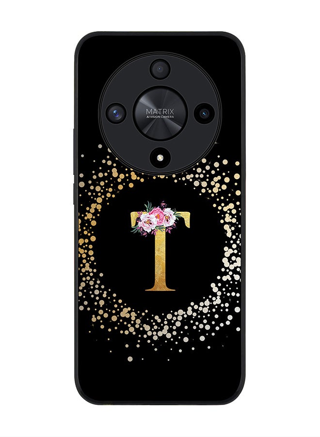 Stylizedd Rugged Black edge case for Honor X9b, Slim fit Thin Cover- Custom Monogram Initial Letter Floral Pattern Alphabet- T (Black) - Image 1