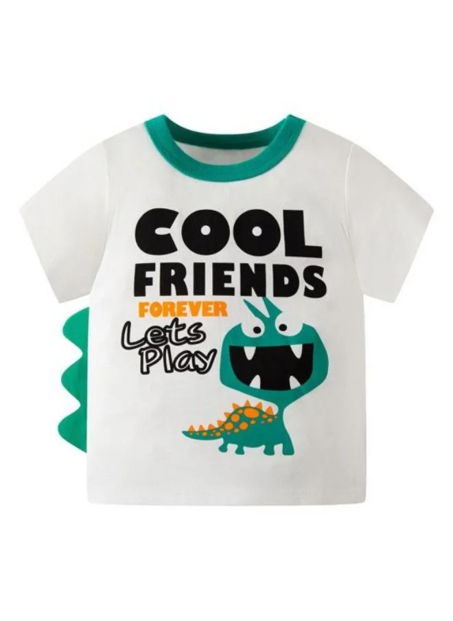 يونيكي White Printed Short Sleeve Crew Neck T-Shirt