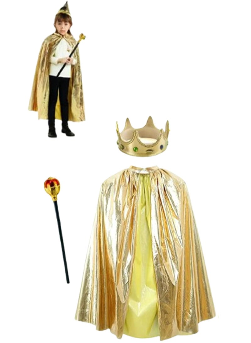 DURKU Kids King Costume Set, King Crown, Cape, Scepter, Royal Dress-Up Accessories for Halloween Fancy Dress Cosplay Party Carnival, 80cm - Image 1
