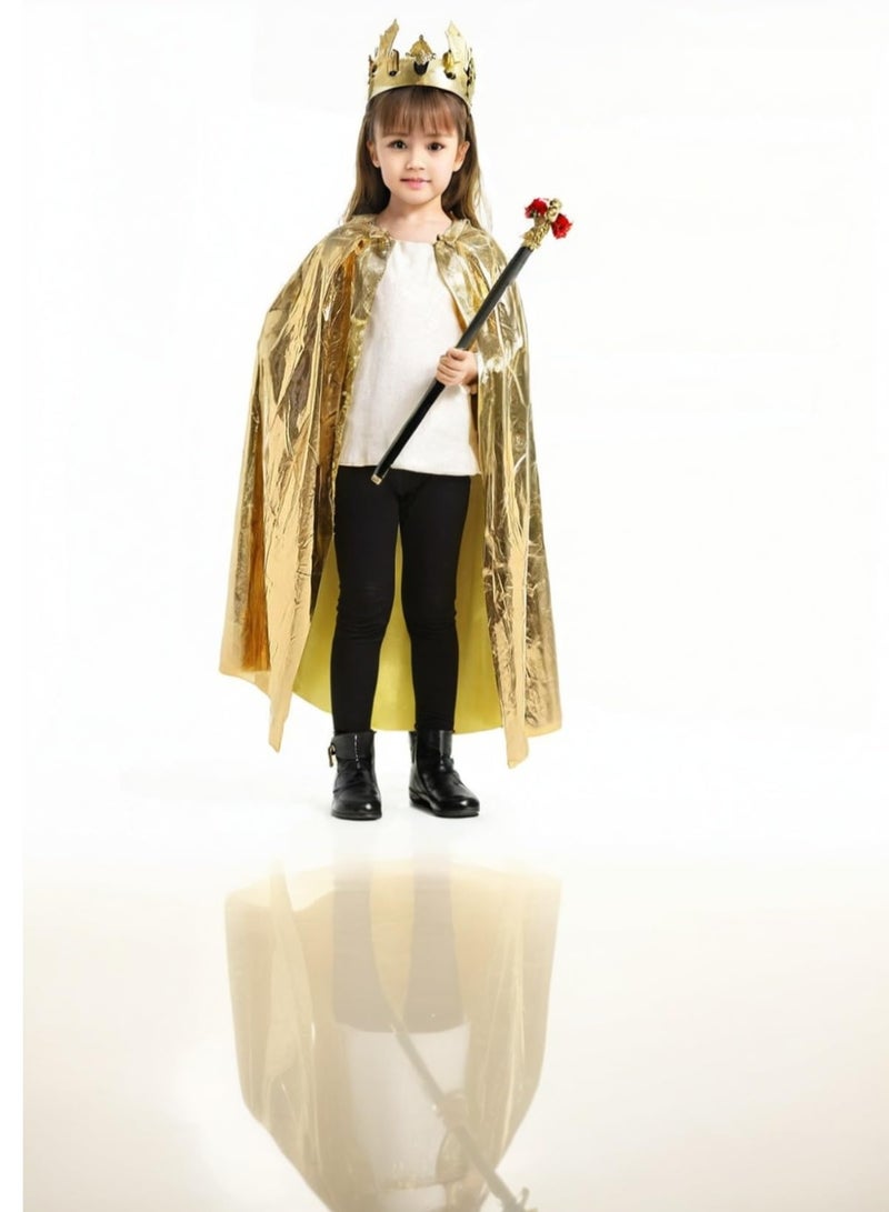 DURKU Kids King Costume Set, King Crown, Cape, Scepter, Royal Dress-Up Accessories for Halloween Fancy Dress Cosplay Party Carnival, 80cm - Image 2