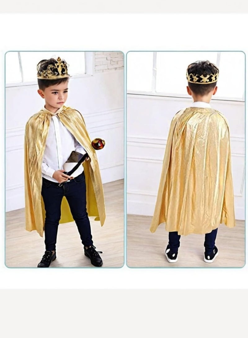 DURKU Kids King Costume Set, King Crown, Cape, Scepter, Royal Dress-Up Accessories for Halloween Fancy Dress Cosplay Party Carnival, 80cm - Image 3