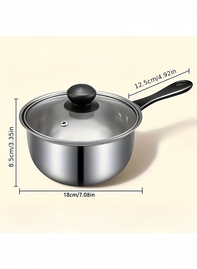 Stainless Steel Saucepan With Lid, Hot Milk Pot, Noodle Small Pot, Multifunctional Small Soup Pot, Small Cooking Pot, Silver 18cm - Image 2