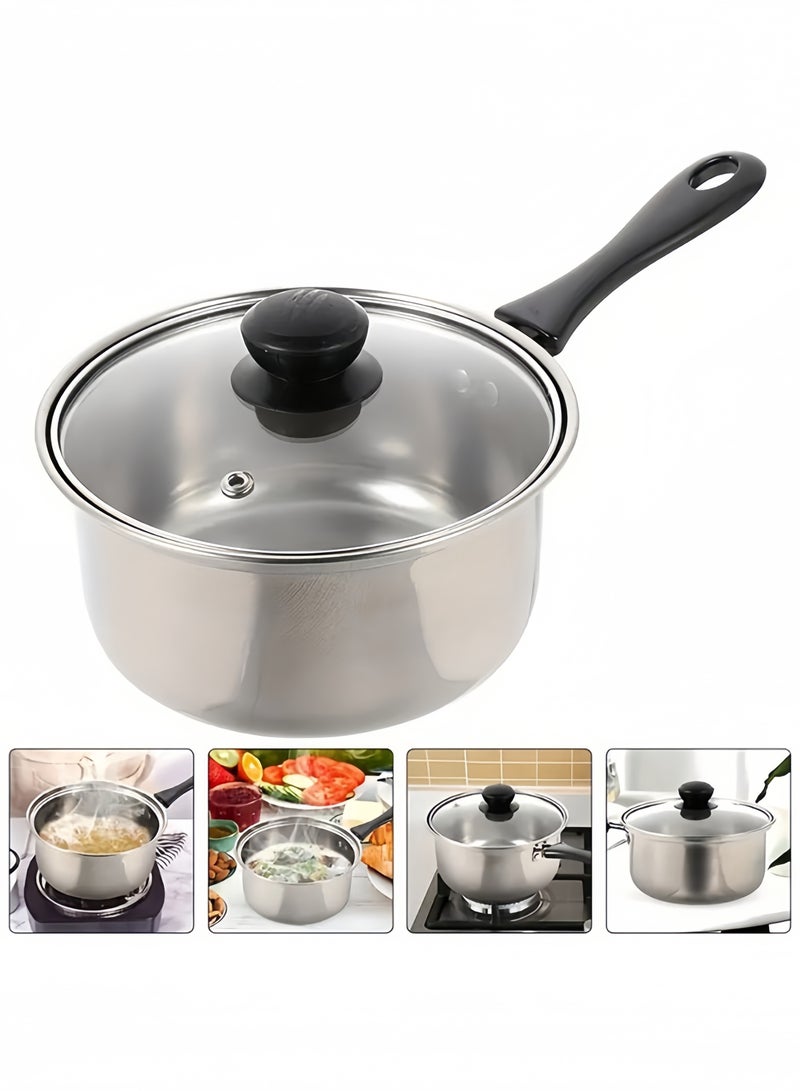 Stainless Steel Saucepan With Lid, Hot Milk Pot, Noodle Small Pot, Multifunctional Small Soup Pot, Small Cooking Pot, Silver 18cm - Image 1