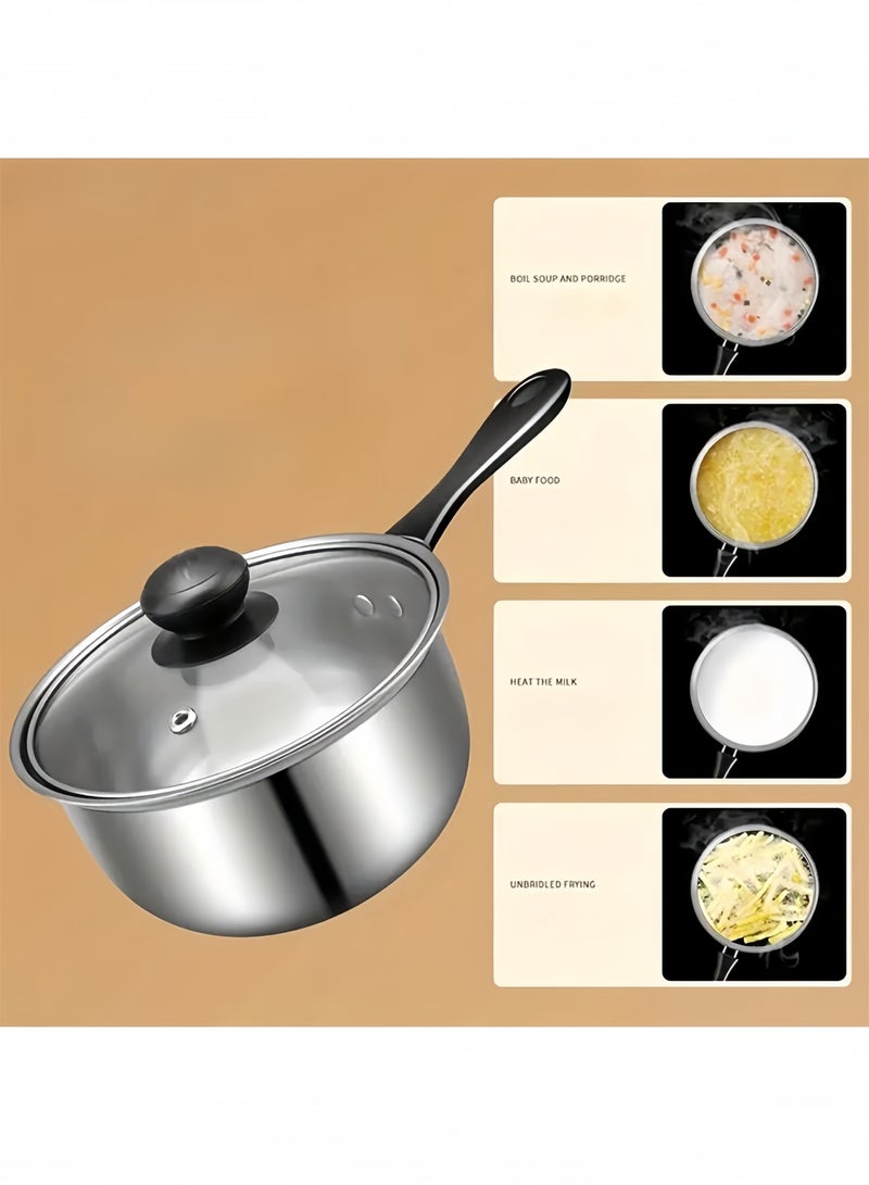 Stainless Steel Saucepan With Lid, Hot Milk Pot, Noodle Small Pot, Multifunctional Small Soup Pot, Small Cooking Pot, Silver 18cm - Image 3