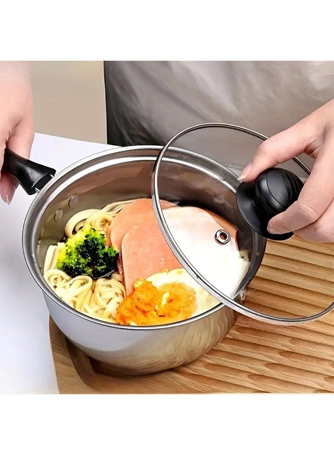Stainless Steel Saucepan With Lid, Hot Milk Pot, Noodle Small Pot, Multifunctional Small Soup Pot, Small Cooking Pot, Silver 18cm - Image 4