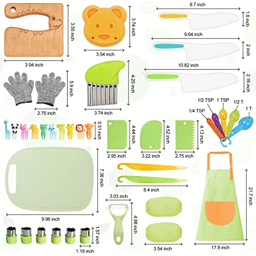 Suhctuptx 50PCS Kids Kitchen Cooking Set - Crocodile Wooden Kid Safe Knife Cutting Board Apron Gloves Fruit Vegetable Crinkle Cutters Peeler Serrated Edges Plastic Toddlers Knives, Kids Knifes for Real Cooking - Image 2