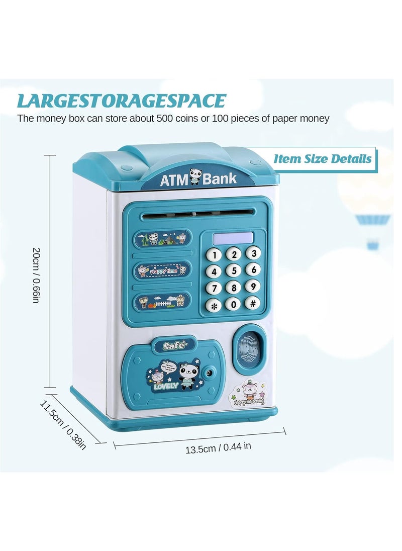 Generic Electronic Piggy Bank for Kids Cash Cartoon ATM Money Saver Bank for Kids with Password,Fingerprint & Music Great Gift Toy for Kids Children (Roof Blue)  - Image 2