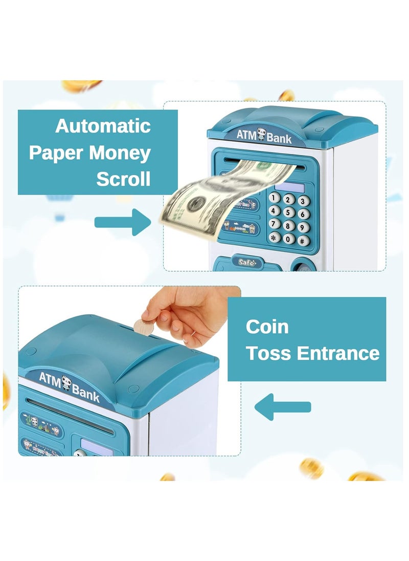 Generic Electronic Piggy Bank for Kids Cash Cartoon ATM Money Saver Bank for Kids with Password,Fingerprint & Music Great Gift Toy for Kids Children (Roof Blue)  - Image 3