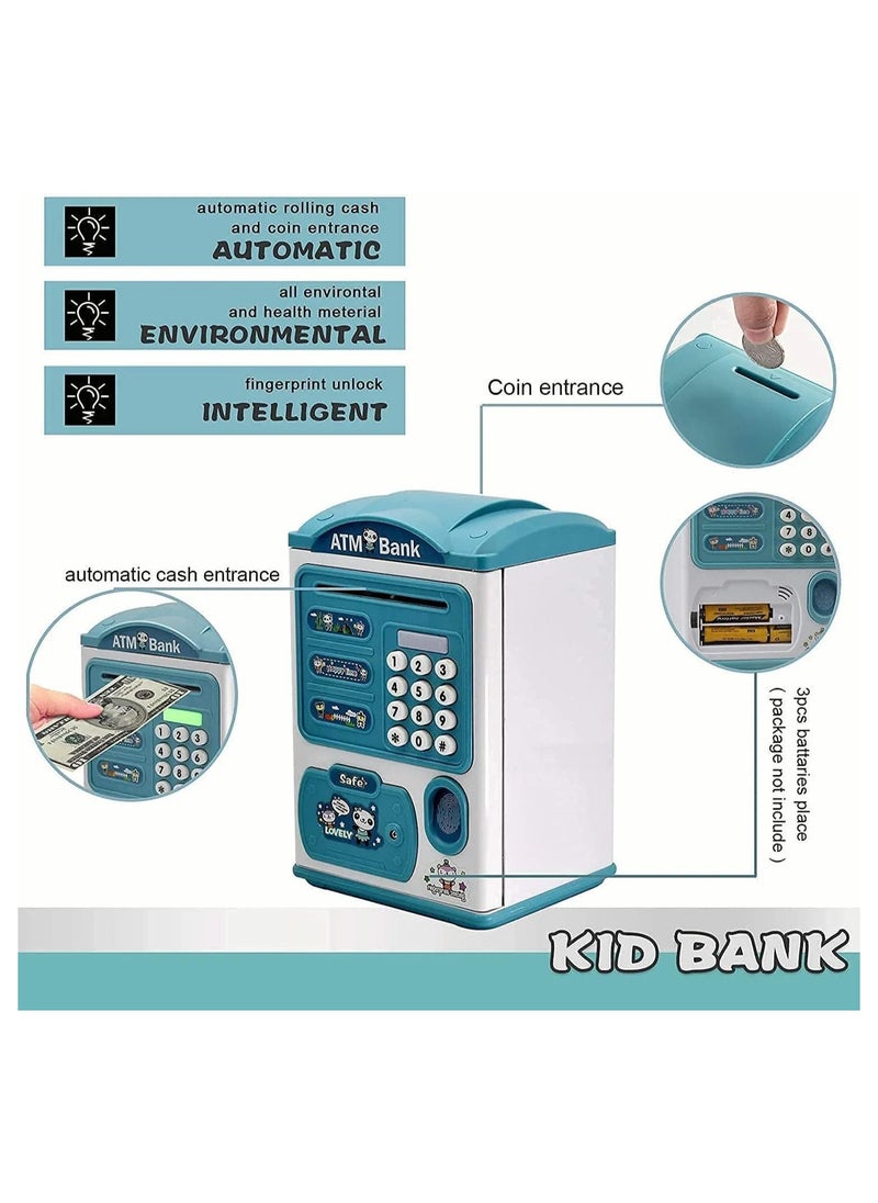 Generic Electronic Piggy Bank for Kids Cash Cartoon ATM Money Saver Bank for Kids with Password,Fingerprint & Music Great Gift Toy for Kids Children (Roof Blue)  - Image 4
