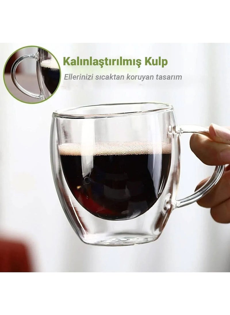 Octopus Bazaar Double Glazed Double Walled Handmade Glass Mug Home Office Cup 250 ml Double Layered Heat Insulated Glass Cup with Handle  - Image 3