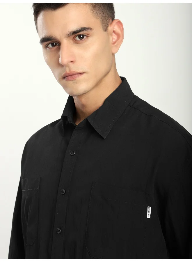 Beyoung Black Pleated Shirt