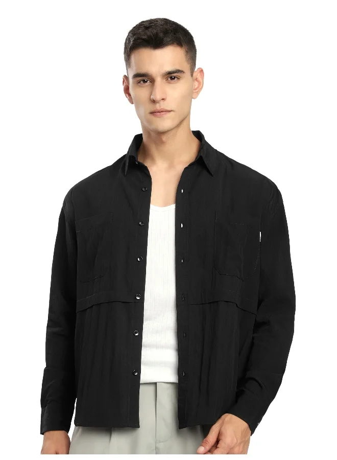 Beyoung Black Pleated Shirt
