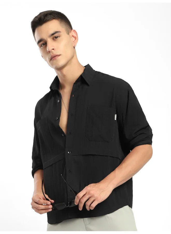 Beyoung Black Pleated Shirt