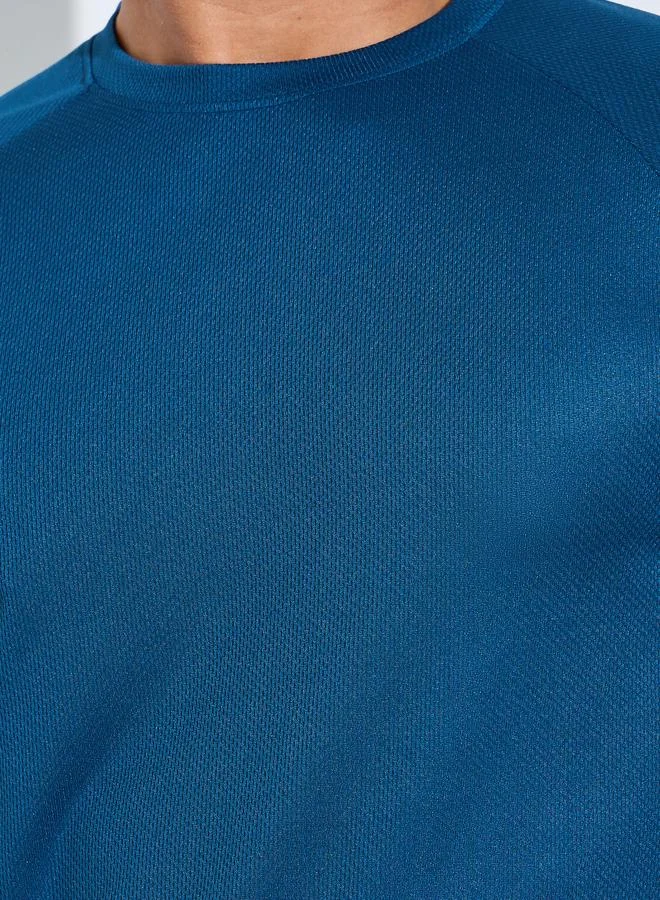 Styli Active  Men Blue Raglan Sleeve Muscle Fit T-Shirt for Men | Best Price UAE