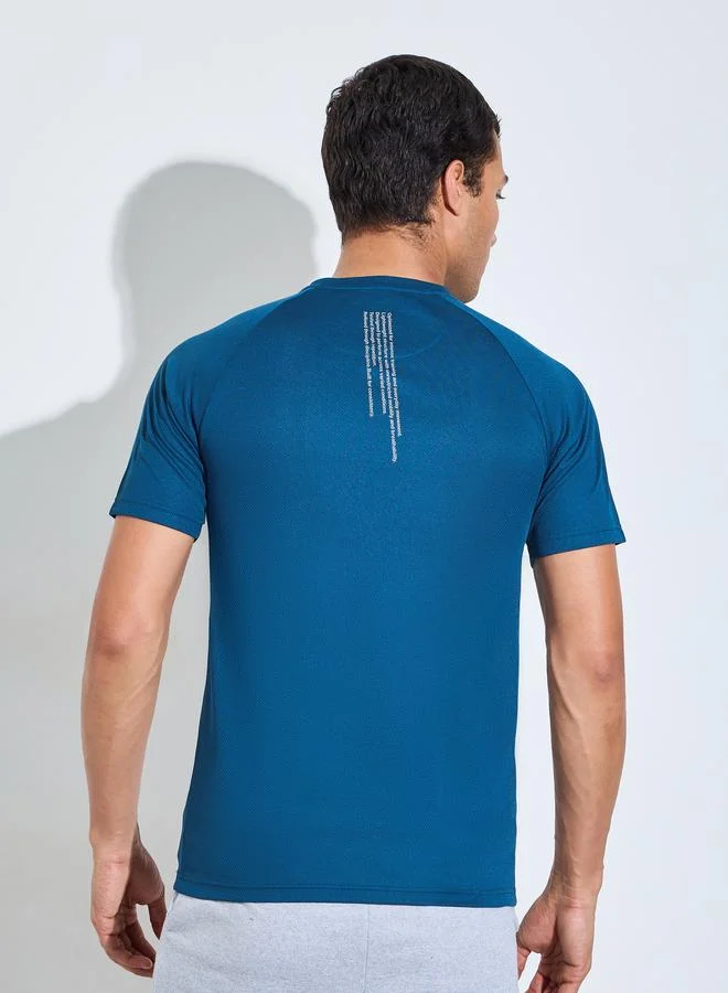 Styli Active  Men Blue Raglan Sleeve Muscle Fit T-Shirt for Men | Best Price UAE