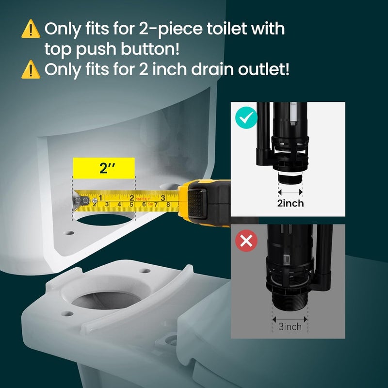 RT 2-Inch Dual Flush Valve with Top Push Button Toilet Repair Kit Inside Tank dual flush valve replacement kit for 2-piece Toilet A2423 - Image 2