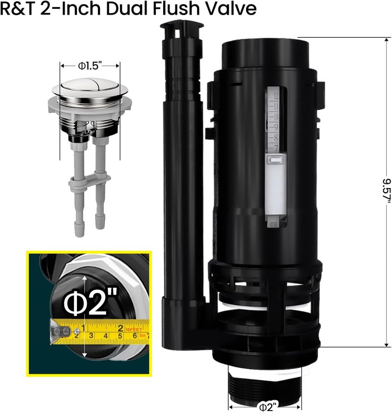 RT 2-Inch Dual Flush Valve with Top Push Button Toilet Repair Kit Inside Tank dual flush valve replacement kit for 2-piece Toilet A2423 - Image 3