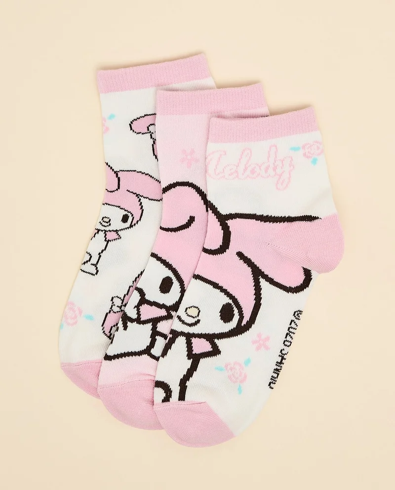 R&B 3 Pack My Melody Print Ankle Socks