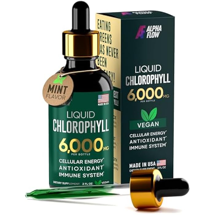 Alpha Flow Chlorophyll Liquid Drops 6000 mg - Premium Liquid Chlorophyll Supplement - All-in-One Antioxidant for Immune Boost, Energy Increase, Digestion Support & Fast Detox - Non-GMO, Vegan - Image 1
