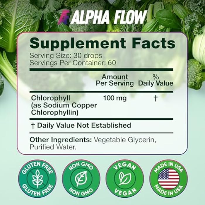 Alpha Flow Chlorophyll Liquid Drops 6000 mg - Premium Liquid Chlorophyll Supplement - All-in-One Antioxidant for Immune Boost, Energy Increase, Digestion Support & Fast Detox - Non-GMO, Vegan - Image 3