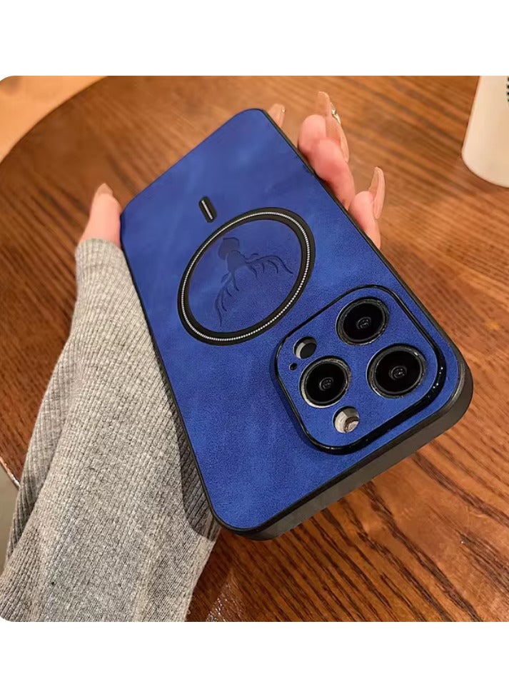 دير غطاء هاتف فخم بتصميم جلد الغزال مع شحن لاسلكي مغناطيسي لسلسلة iPhone 14 Pro Max - Image 2