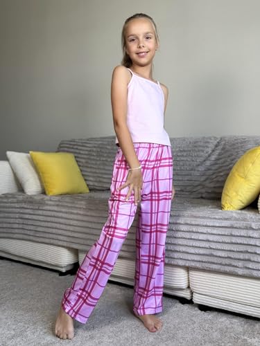 Ekouaer Girls Soft Pajamas Pants Cute Print Pattern PJ Bottoms Comfortable Lounge Long Pants with 2 Pockets 414 Years Small Pink Plaid 160 - Image 3