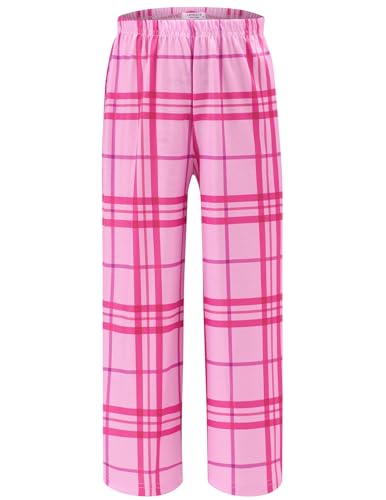 Ekouaer Girls Soft Pajamas Pants Cute Print Pattern PJ Bottoms Comfortable Lounge Long Pants with 2 Pockets 414 Years Small Pink Plaid 160 - Image 1