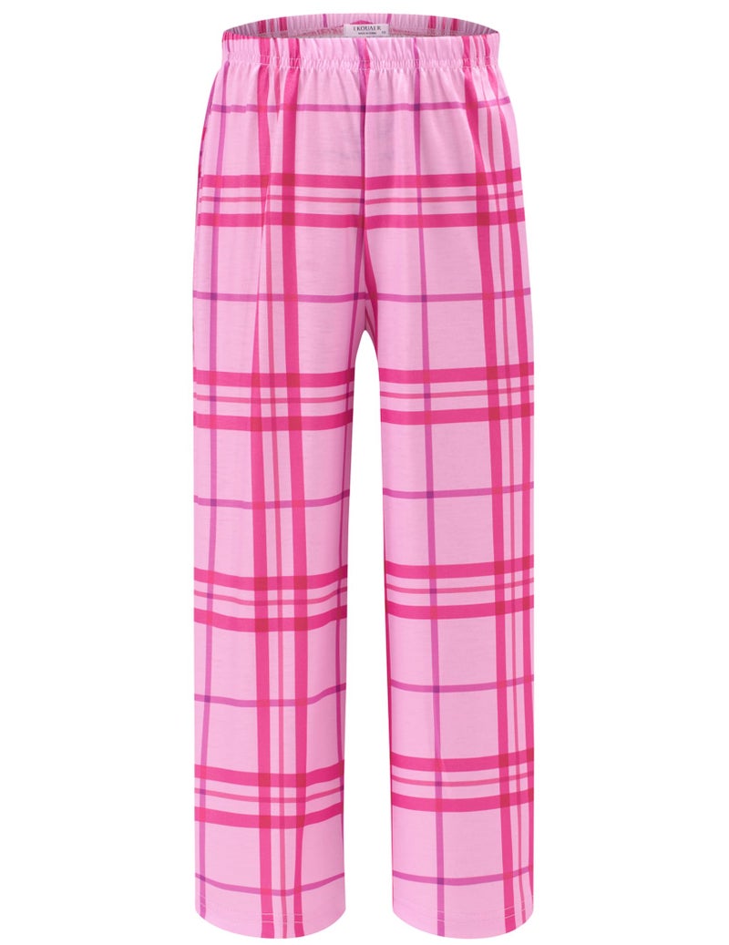 Ekouaer Girls Soft Pajamas Pants Cute Print Pattern PJ Bottoms Comfortable Lounge Long Pants with 2 Pockets 414 Years Small Pink Plaid 160 - Image 2