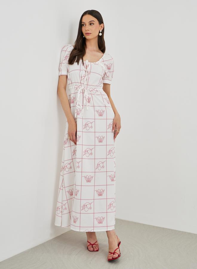 تايك تو فستان ماكسي بأكمام منفوشة مطبوعة وياقة دائرية - Image 1